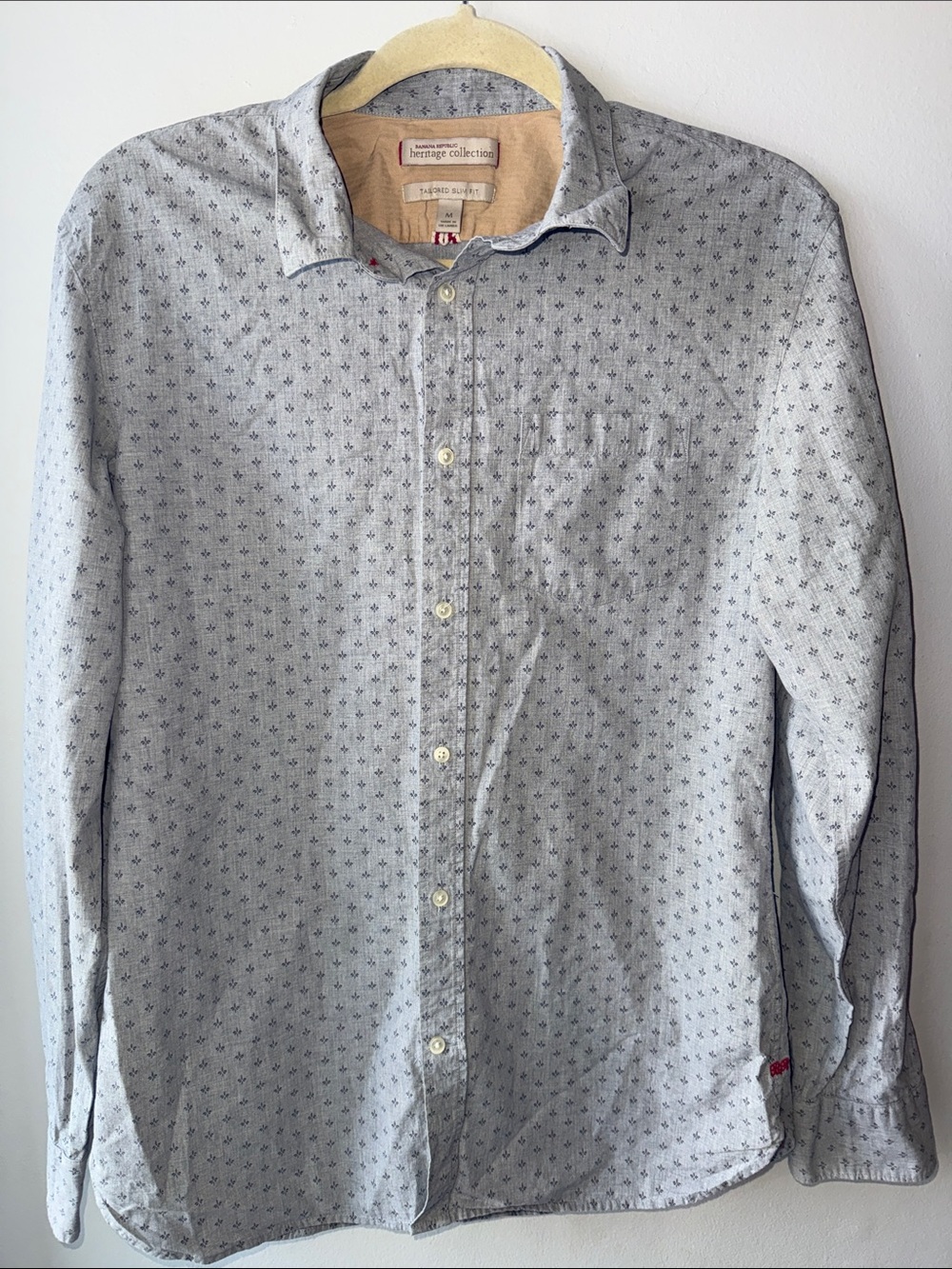 Banana Republic Men's Light Blue Floral-Pattern Slim Fit Button-Up Shirt